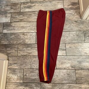 Aviator Nation Burgundy Track Pants with Rainbow Stripe